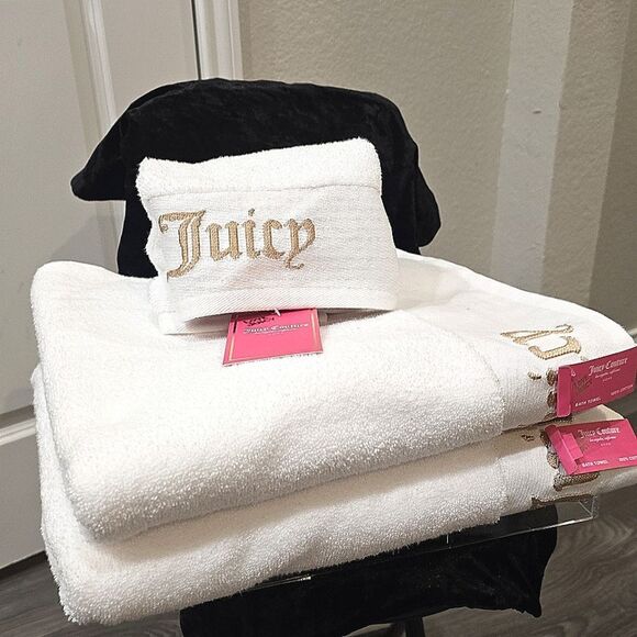 Juicy Couture Home Gold Juicy Embossed Bath & Hand Towel Set- White/Gold - Picture 6 of 8